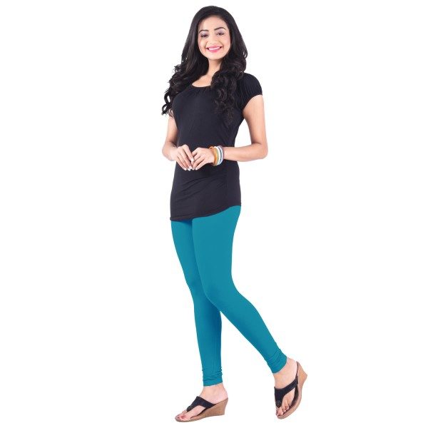 LUX Lyra Cotton Stretchable Full length Churidar Lycra Leggings for women -  Blue Coracao - Frozentags - Ladies Dress Materials