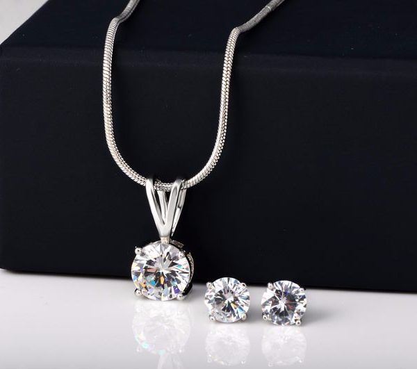 Platinum Plated Crystal Pendant Set for Womens