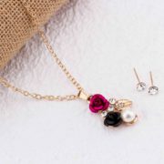 American Diamond Rose Floral Pendant Set