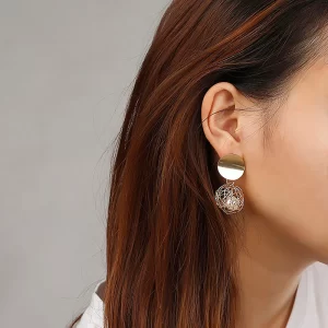 Fancy Gold Plated Metal Wire Ball Earrings