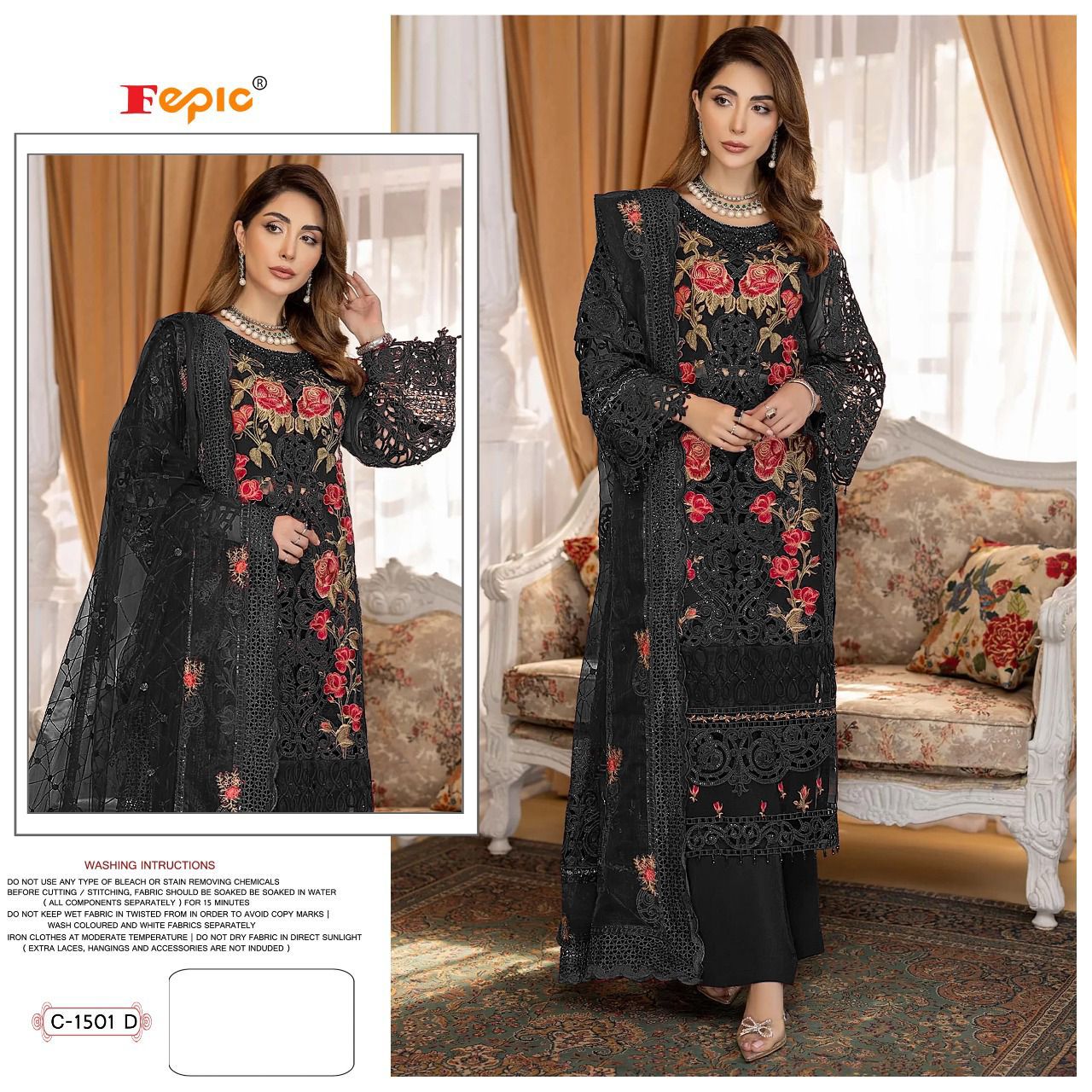 heavy satin embroidery fancy work dress material collection Catalog