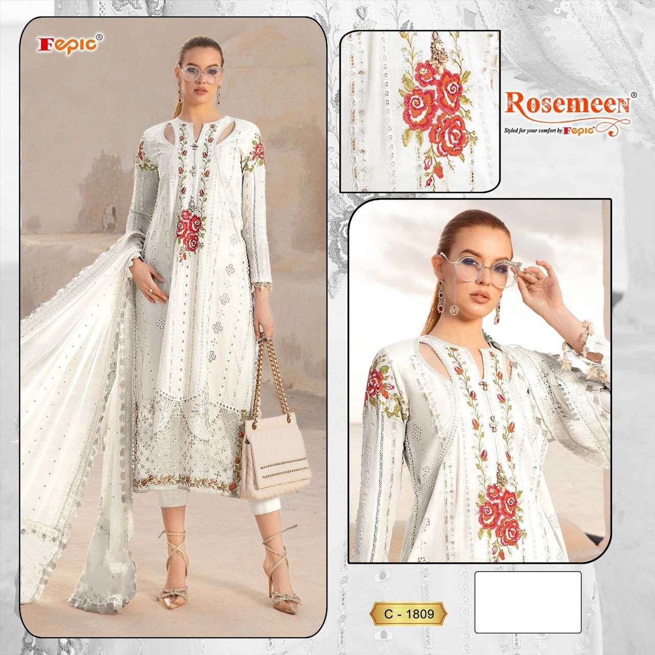 Pakistani Replica Embroidered Dress materials | Buy Unstitched Dress material