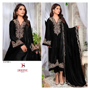 Deepsy Elegant Black Velvet Embroidered Suit 2156